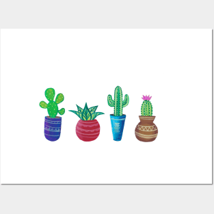 Gouache Cacti pots Posters and Art